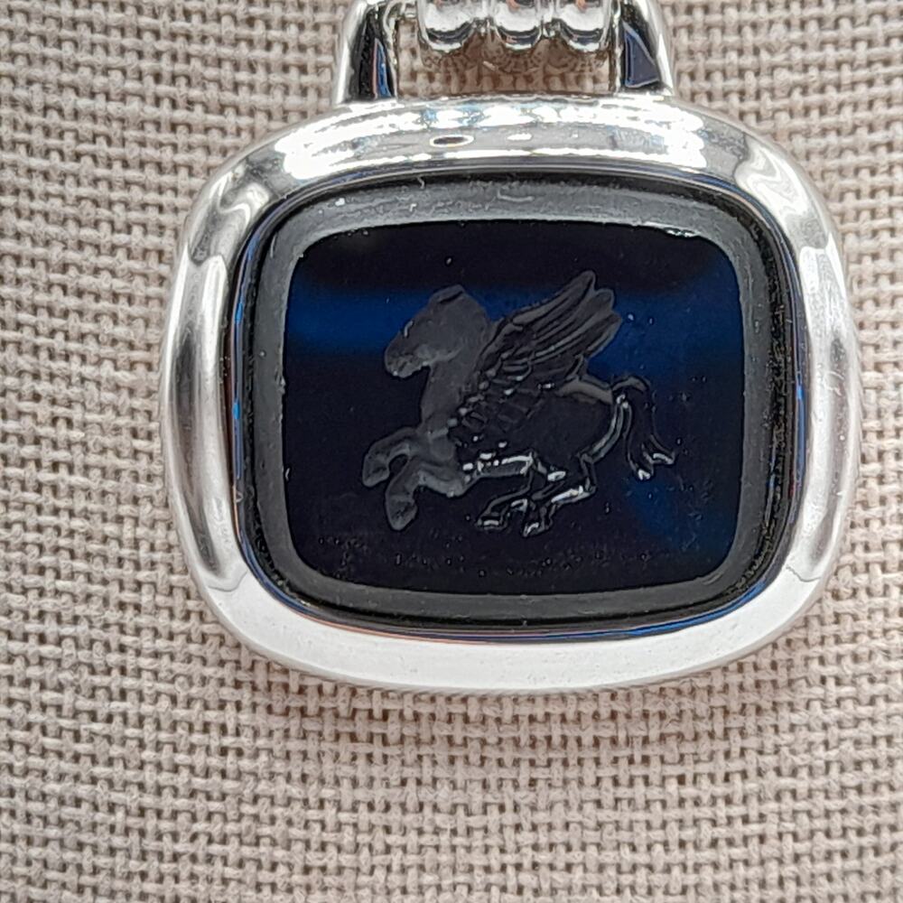 Monet Silver Tone Black Glass Pegasus Pendant Necklace – 16 Inches - Picture 6 of 9